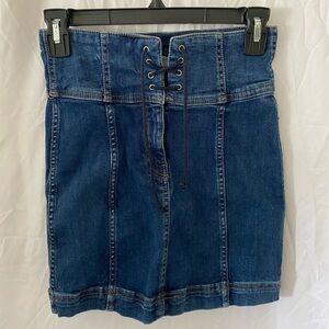 Free People Women’s Mini High-Waisted Denim Skirt With Tie Size 0